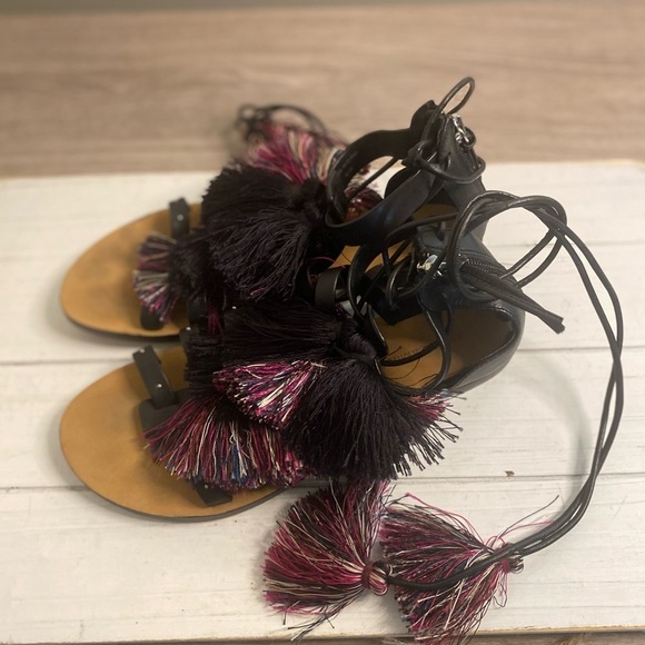 Rebecca Minkoff Black and Pink Lace-Up Sandals - Picture 4 of 5